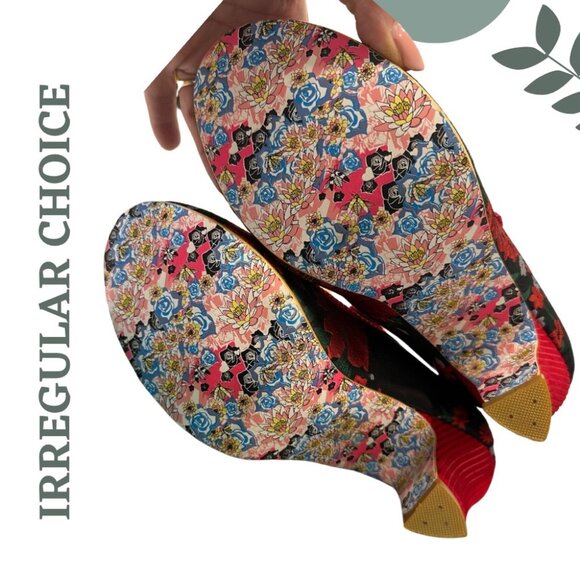 Irregular Choice Floral Heels | Red Black Mary Jane Style | Retro Statement Shoe - Picture 9 of 12